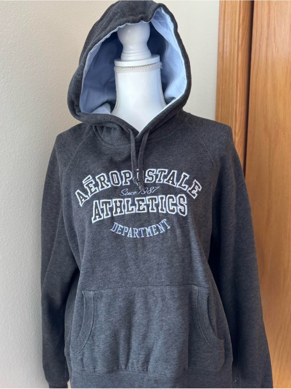 Aeropostale Gray Hooded Sweatshirt with Light Blue Lining